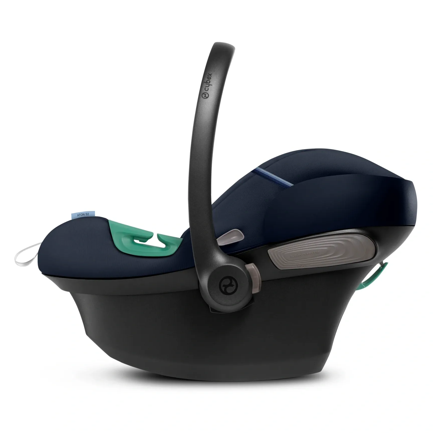 Автолюлька Cybex Aton S2 i-Size синего цвета Ocean Blue, вид сбоку