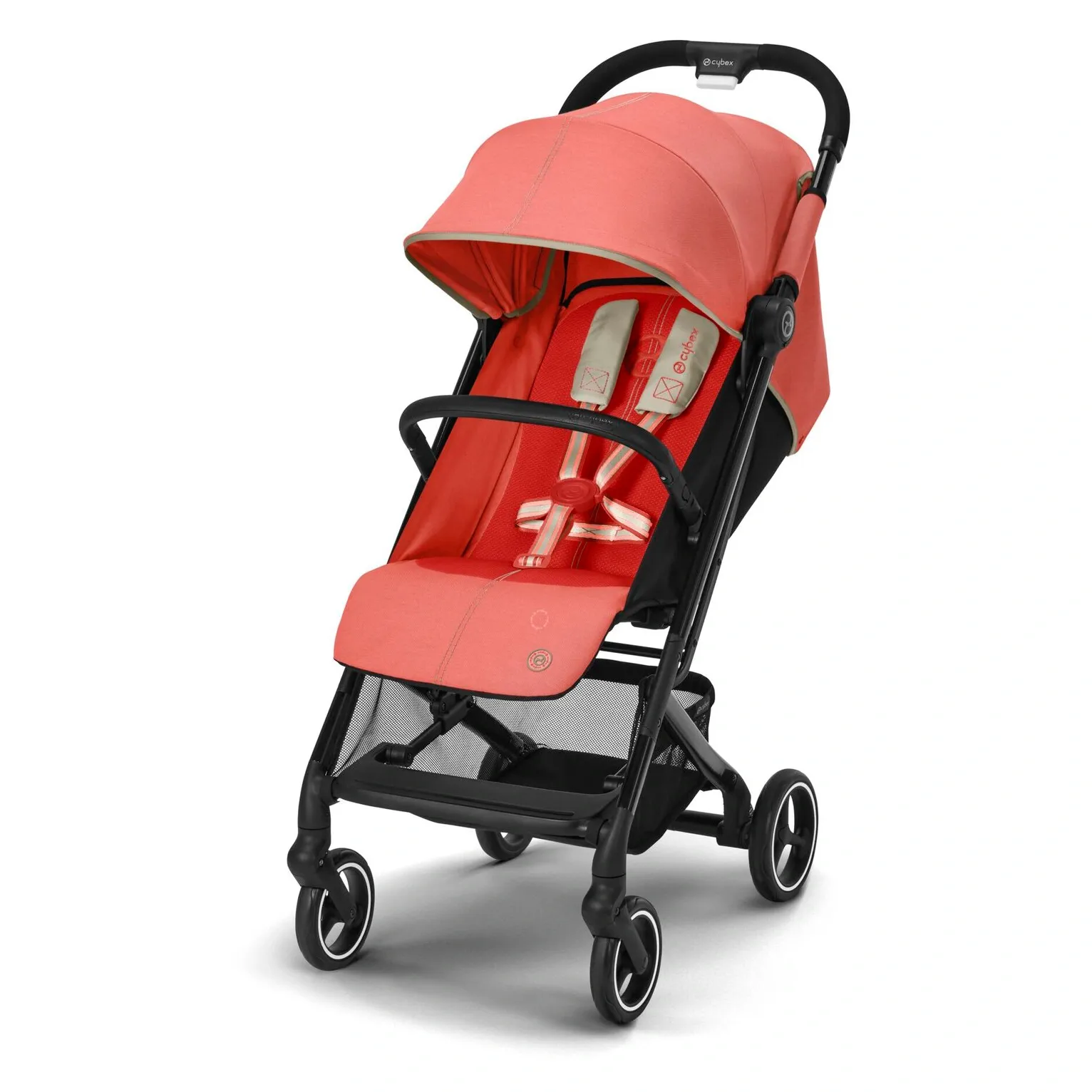 Cybex Beezy кораллового цвета с песочной отделкой на чёрном шасси