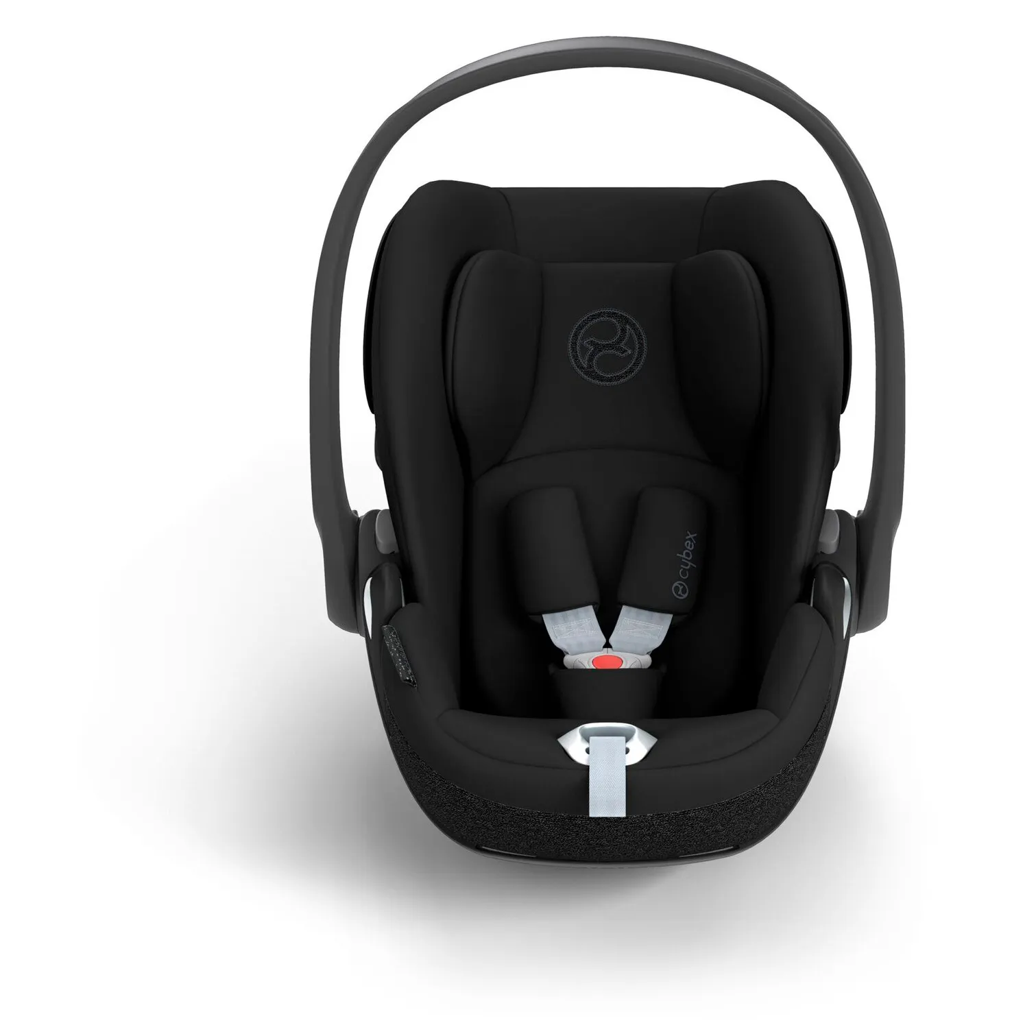 Автолюлька Cybex Cloud T в вертикальном положении, чёрный текстиль, ручка поднята