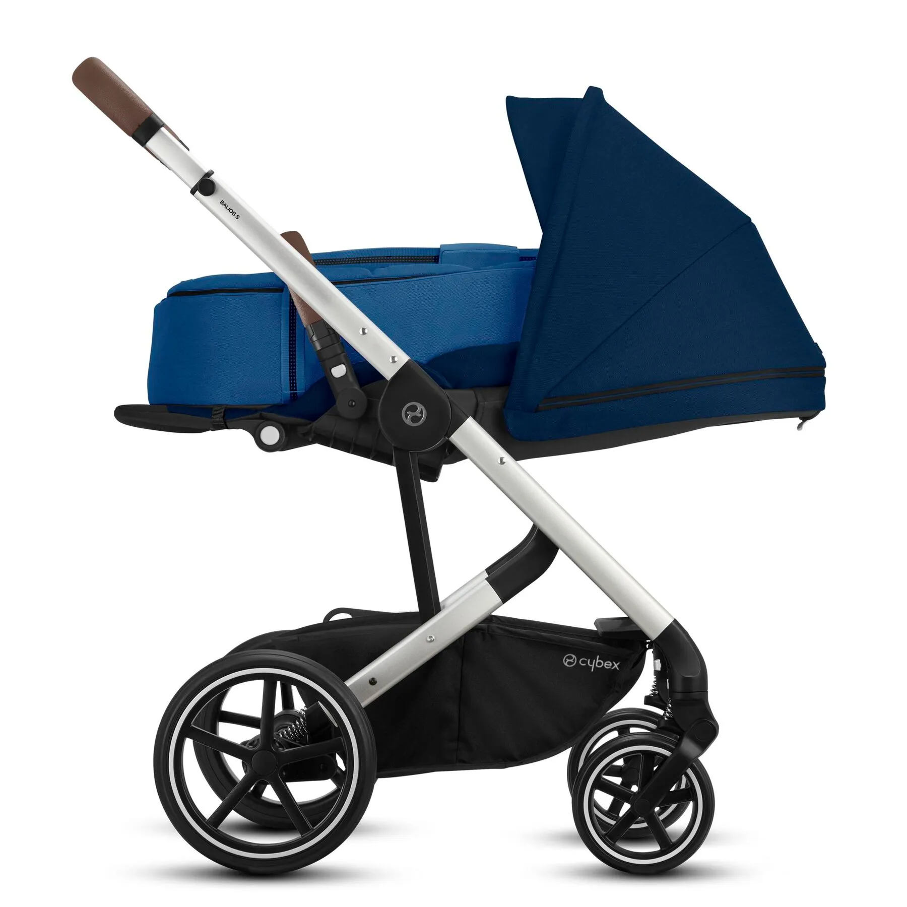 Мягкая люлька Cybex Cocoon S тёмно-синего цвета на шасси Balios S Lux