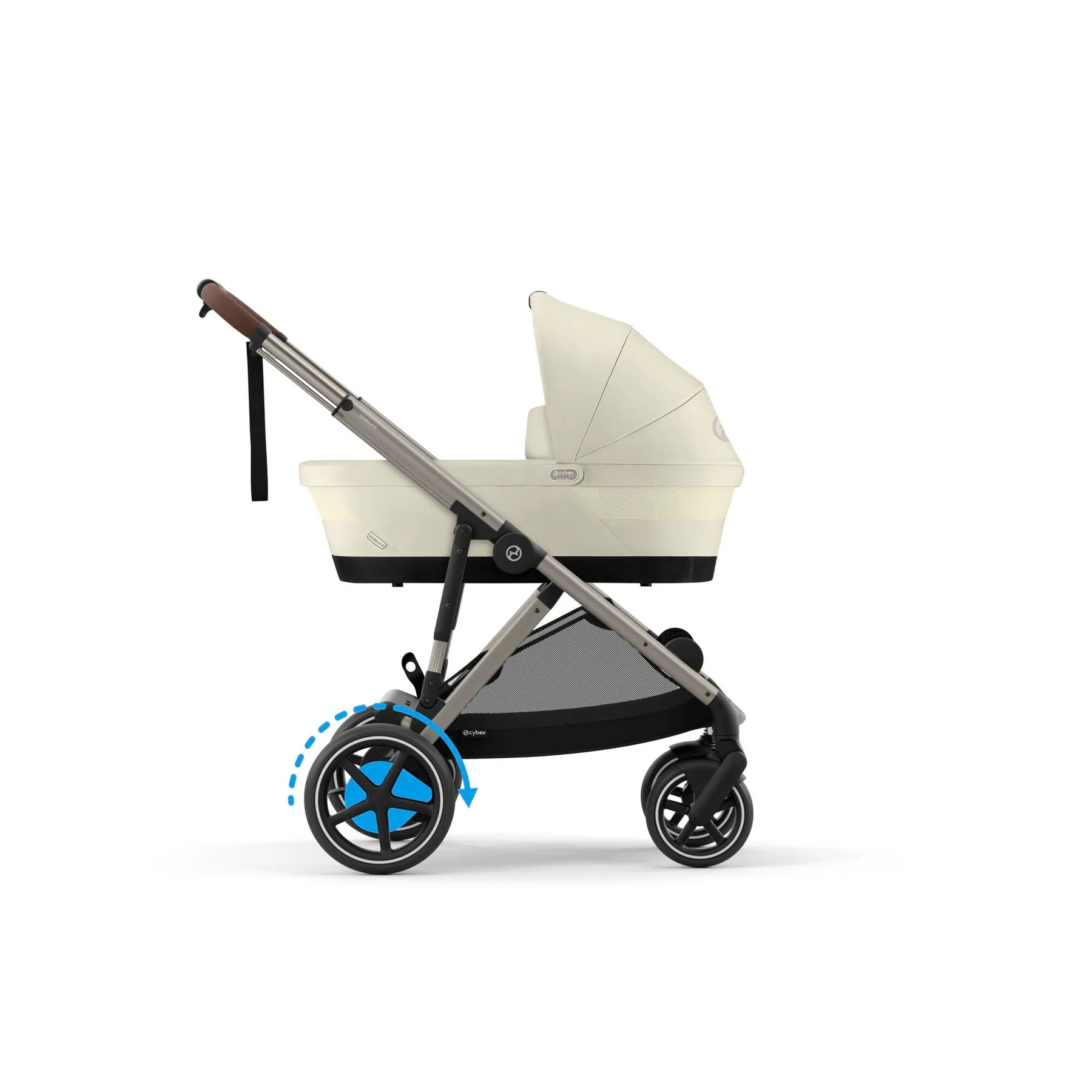 Люлька Cybex Gazelle S Cot бежевого цвета на шасси Gazelle S цвета таупе, кожаная ручка