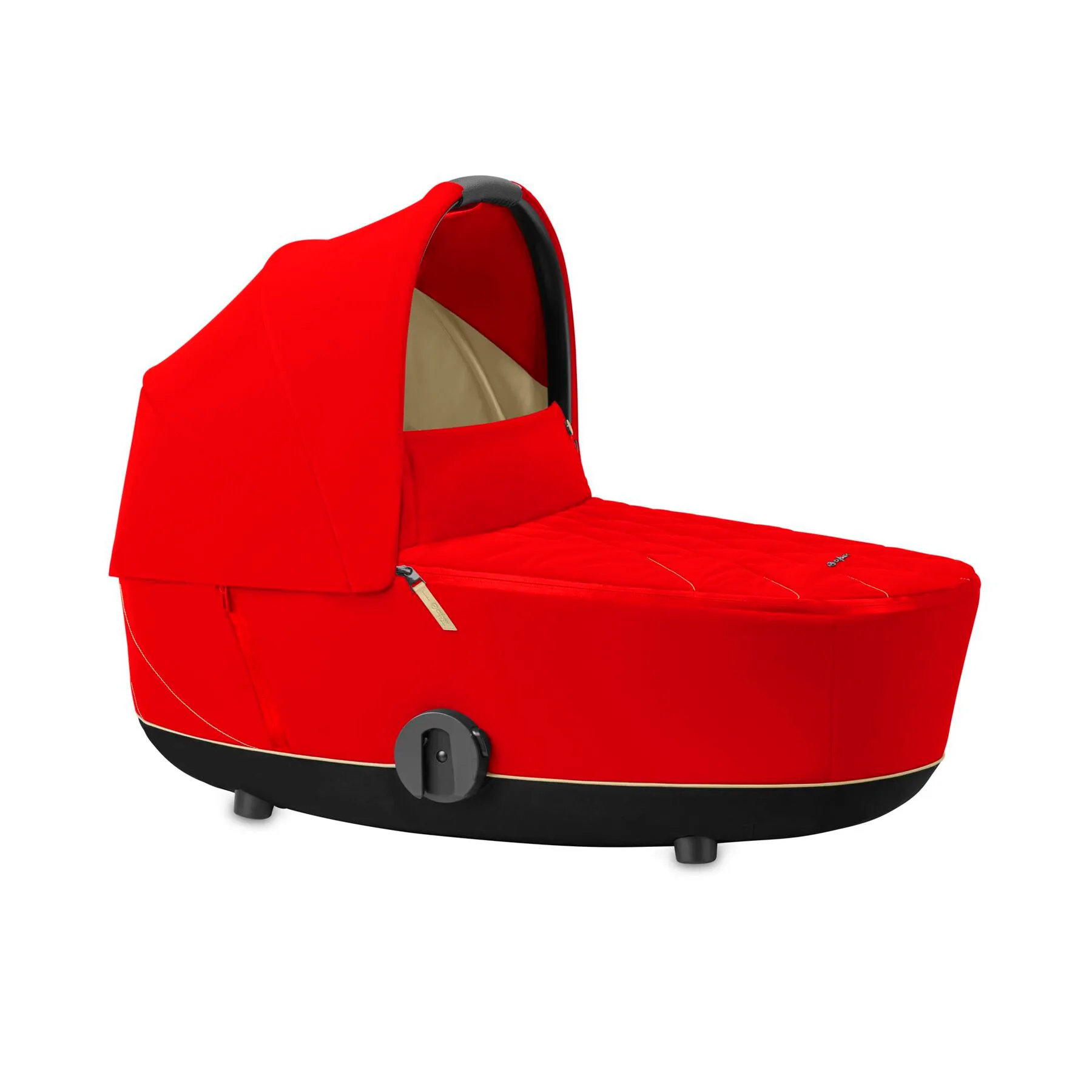 Люлька Cybex Mios Lux ярко-красного цвета с золотой окантовкой и золотой строчкой