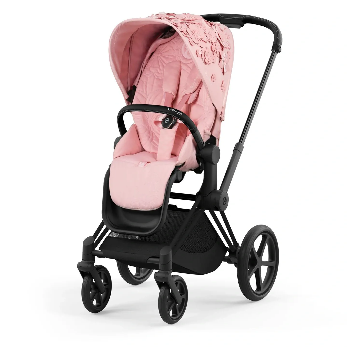 Прогулочный блок Cybex Priam в отделке Simply Flowers: бледно-розовый текстиль с объёмными цветами